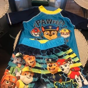 Paw Patrol swim trunks and rash guard shirt 5T